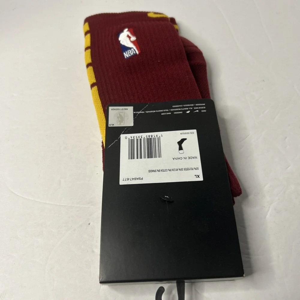 New Nike NBA Authentics Long Socks Size XL (12-15) Burgundy/Yellow PSK647-677